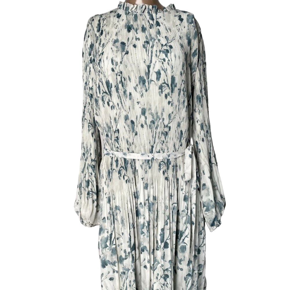 NEW JAPPAREL Womens Midi Dress Mint Green Size M Jenna Pleated Silky Floral Sash